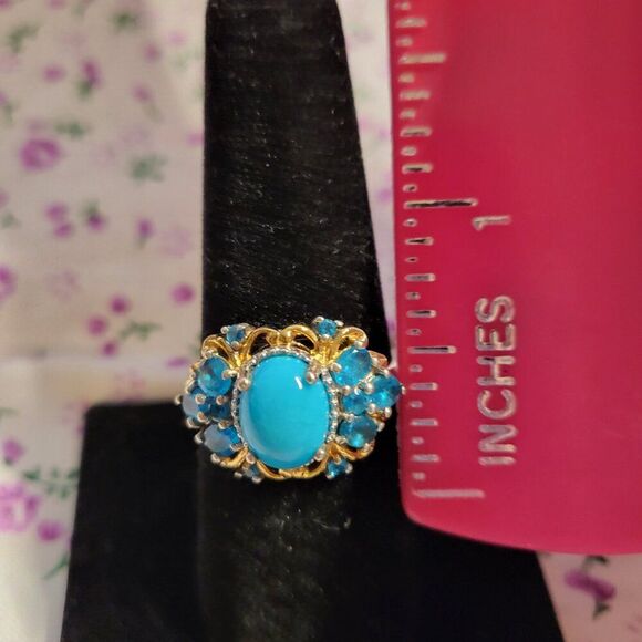 Sleeping Beauty Turquoise & Neon Apatite YG & Platinum over Sterling Silver Ring - Picture 5 of 5